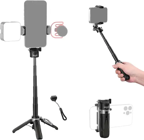 Neewer Selfie-Stick P15 Selfie Stick mit Bluetooth Fernauslöser & Kaltblitzschuh, 360° Handy Halterung