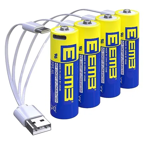 EEMB Lithium Batterie AA?Wiederaufladbare 1,5v Batterien AA USB Lithium ionen Akku 2600 mWh mit 4 in 1 Typ C Ladekabel, Schnellladung in 2 Stunden?4 Stück?