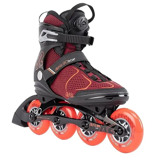K2 ALEXIS 90 BOA Inline Skate 2025 burgundy/orange - 38 - Inliner mit BOA-Verschlusssystem für einfaches Anpassen, ideal für Outdoor-Workouts und Fitness. Die D.C. Aluminium-Schiene sorgt für Flexibilität und optimale Kraftübertragung.