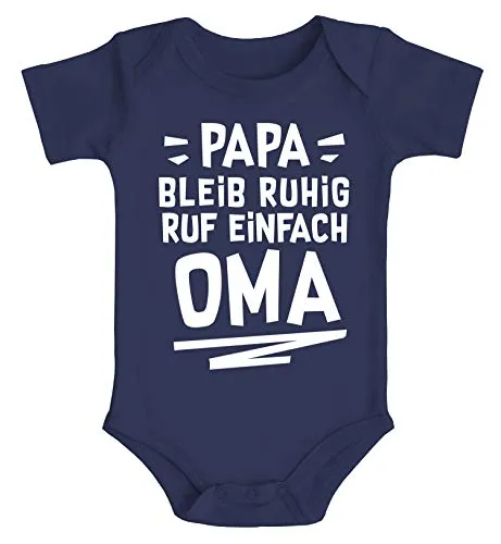 Produktbild MoonWorks® Baby Body Spruch lustig Papa bleib ruhig ruf einfach Mama/Oma Bio-Baumwolle Jungen & Mädchen Oma navy 3-6 Monate