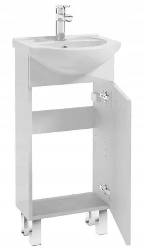 Badezimmerschrank mit Beinen und Waschbecken 40x80cm weiß glänzend laminiert Mea