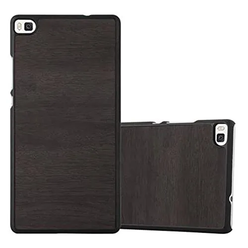 Cadorabo Hülle kompatibel mit Huawei P8 Schutzhülle TPU Silikon Case Wood Design Anti Rutsch Slim Kratzfest Stabiles Hardcase mit Rundumschutz Case Hülle für Huawei P8 in Schwarz