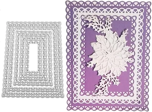 Gowxs Rechteckige Spitzen-Stanzformen für Kartenherstellung, Stanzschablonen für Bastelarbeiten, Scrapbooking, Fotoalbum, dekorative Prägepapier-Stanzformen für Kartenherstellung, Vorlage