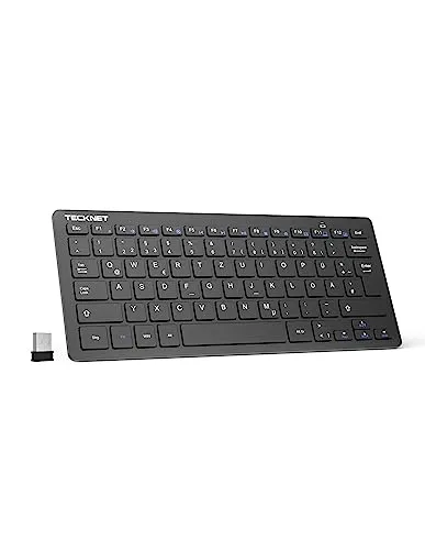 TECKNET Slim Kabellose Tastatur - Mini Wireless Tastatur mit deutschem Layout - Notebook-Gehäuse & -Touchpads: Leise und komfortable Tasten für ein angenehmes Tippgefühl, lange Batterielebensdauer und kabellose Verbindung ohne Verzögerungen.