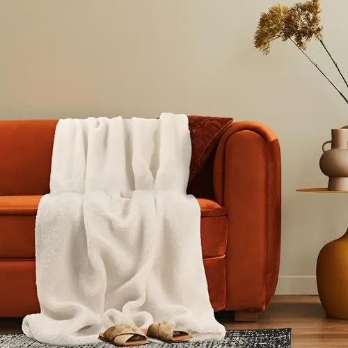 Paco Home Deko Wohnzimmer Decke Kinderzimmer Kuscheldecke Tagesdecke Waschbar Sofadecke Teddy Fell Flauschig Modern Uni, Farbe:Creme, Größe:200x240cm