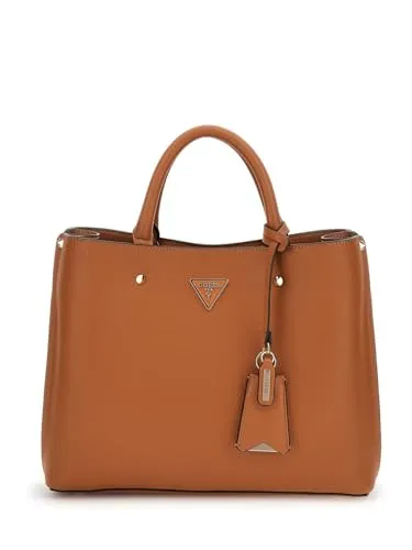 Guess Henkeltasche Meridian II Girlfriend Satchel - Stilvolle cognac Handtasche - Handtaschen mit geräumigem Hauptfach und edlem Metall-Reißverschluss, ideal für jeden Anlass. Inklusive abnehmbaren Schulterriemen und stabiler Form für optimalen Komfort.