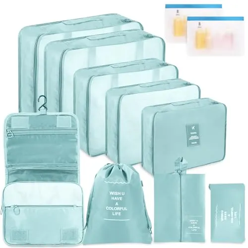 WECUTE Koffer-Organizer, 11-teilig, Packwürfel für Kleidung, Reise-Organizer für Kleidung, Schuhe und Kosmetik (blau)