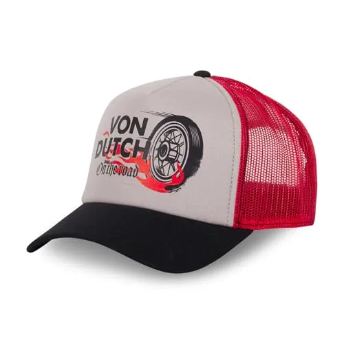 Von Dutch Herren & Damen Crew Trucker Cap - Verstellbar in Rot/Schwarz/Grau - Stylische Trucker Cap für Herren und Damen, verstellbar und mit atmungsaktivem Mesh. Ideal für jeden Anlass und ein tolles Geschenk für Modebewusste!