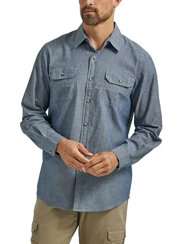 Wrangler Authentics Herren Langärmeliges, Klassisches Gewebtes Hemd mit Button-Down-Kragen, Dark Chambray, XX-Large