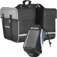 TecTake Fahrradtaschen Set Georg - wasserabweisend, schwarz/blau - Praktisches Set aus großer Gepäckträgertasche und Rahmentasche für Radtouren. Wasserabweisendes Material, sichere Befestigung und integriertes Handyfach für optimalen Komfort unterwegs.