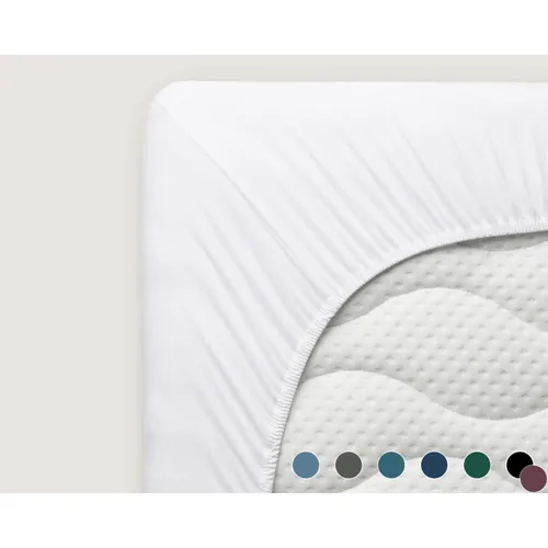 schlafgut »Pure« Bio-Spannbettlaken L – 467 Petrol Mid - Spannbetttücher aus Bio-Baumwolle, atmungsaktiv und hautfreundlich für erholsamen Schlaf.