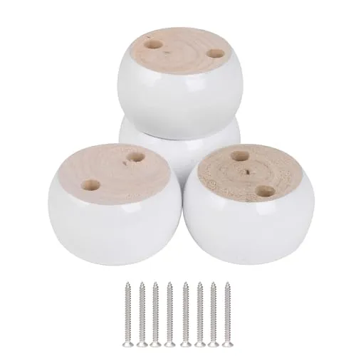 BQLZR 4 cm Höhe Weiß Eukalyptus-Holz 6,7 cm Dia Runde Möbel Beine Füße 100 kg Lager Gewicht Heber für Sofas Schränke Tabellen Betten 4er Pack