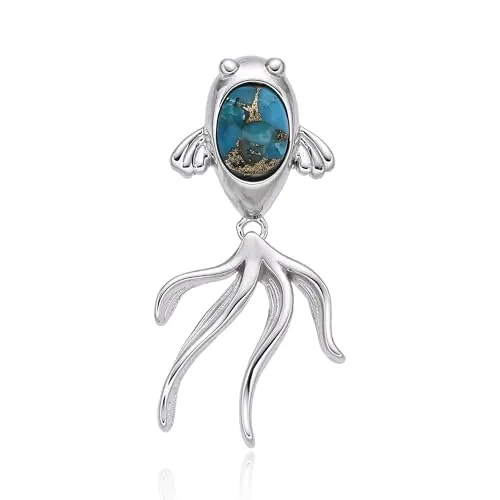 Cavill Edelstein Silberanhänger 925 Sterling Silber 1,26 ct Türkis Mosaik Anhänger mit Oranger Stachelauster und Perlmutt, maritim inspiriertes Design 31,5x16 mm, ovalschnitt