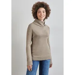 Rollkragenpullover STREET ONE, Damen, Gr. 38, beige (mocha glow meliert), Stoff, 52% Viskose, 28% Polyester, 20% Nylon, unifarben, normal normal, hoch geschlossener Ausschnitt, Bündchen, Pullover Rollkragenpullover, mit Knopf Details