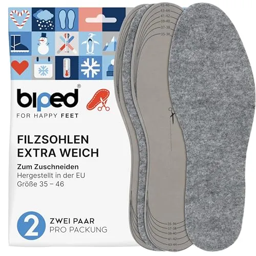 biped 2 Paar Filz-Einlegesohlen mit Latexbeschichtung