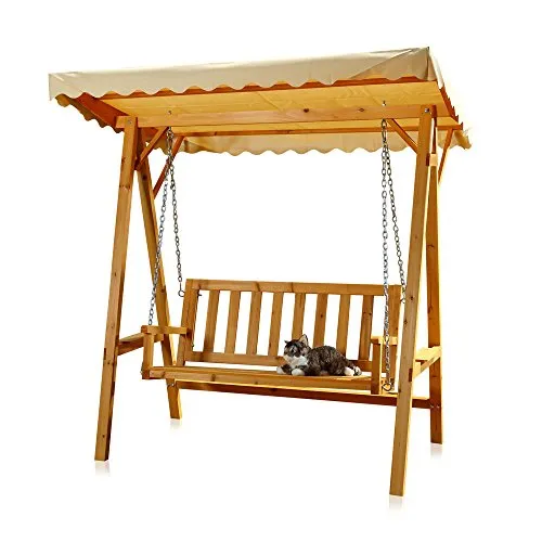 Hollywoodschaukel aus Holz mit verstellbarem Dach - Hollywoodschaukel für 2 Personen, aus witterungsbeständigem Holz, inklusive verstellbarem Dach für optimalen Sonnenschutz. Ideal für Garten und Terrasse.