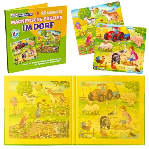 MAGNIKON Magnetpuzzle im Dorf 25 Teile, Magnet Puzzles ab 2 Jahren, Magnetische Puzzles, Beschäftigung Flugzeug Kinder, Magnetspiel, Reisespiel, Spiele für unterwegs