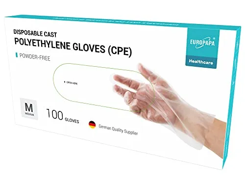 EUROPAPA 100, 200, 300, 450 Vorteilspack CPE transparenz Einweghandschuhe in Box Einmalhandschuhe latexfrei Gummihandschuhe puderfrei Handschuhe in Gr. S,M,L,XL (100, M)