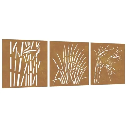 vidaXL Garten Wanddeko 3-TLG. mit Gras-Design - Dekorative Zäune aus wetterfestem Cortenstahl, langlebig und pflegeleicht mit einzigartigem Grasmuster für eine natürliche Gartenatmosphäre.