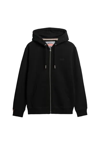 Superdry Herren Essential Kapuzenjacke mit Logo - Schwarz S - Kapuzenpullover für Herren, schmale Passform für einen figurbetonten Look, vielseitig und bequem, ideal für jeden Anlass.