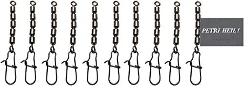 Set: 2 Packungen (insgesamt 10 STÜCK) Behr Fünffach Wirbel mit Karabiner Snap Forellenwirbel Black Nickel, 9-12 Kg+gratis Petri Heil! Aufkleber (Größe 10, 12kg)