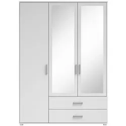 Stella Trading Ivar Kleiderschrank mit Spiegeln und Schubladen - 3-türig in Weiß - Kleiderschrank mit modernem Design, viel Stauraum und einfacher Montage – ideal für minimalistisches Wohnen. Maße: 125 x 190 x 51 cm (B/H/T)