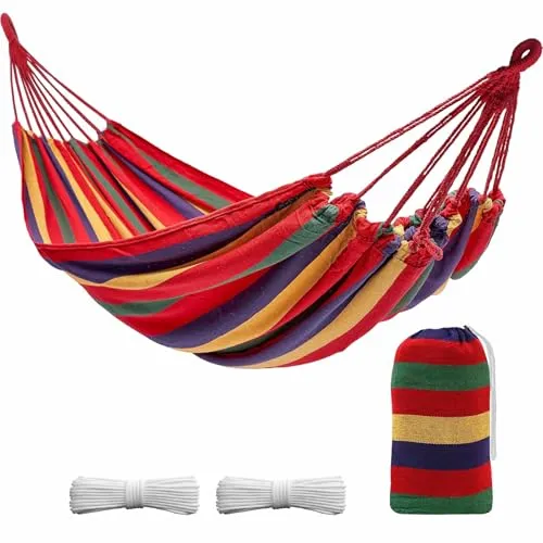 Hängematte Outdoor, Hängematte, Camping Hammock, Tragbar Und Atmungsaktiv Mit Einer Tragfähigkeit Von 200kg Mit Riemen + Aufbewahrungstasche Für Garten,Indoor,Balkon,Terrasse,Camping(Bunt)