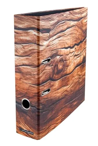 Holzknorz Aktenordner Ordner DIN A4, ca. 8 cm breit, Holz-Optik | Design braun schwarz edel, Karton, Softtouch