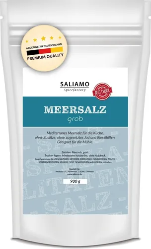 Saliamo | 900g Meersalz grob, grobes Meersalz, für die Salzmühle geeignet