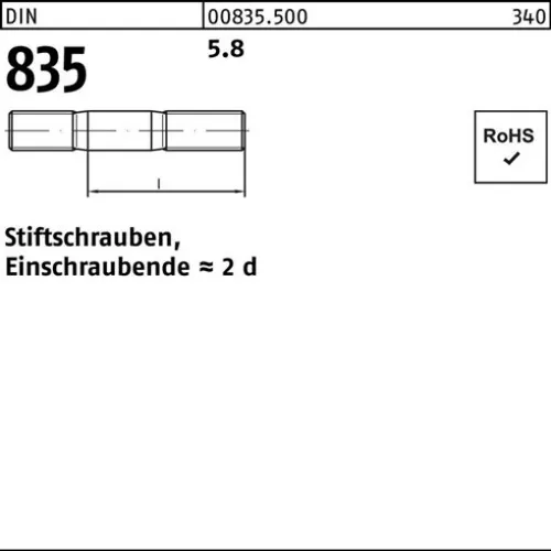 100er PACK(Stk) 000835050000080020 Stiftschraube DIN 835 M 8 x 20 5.8 Einschrau