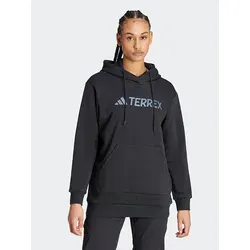 adidas Damen Terrex Multi Large Logo Hoodie - Schwarz, XL - Sweatshirt für Damen aus 70% recycelter Baumwolle, mit angorauter Innenseite und praktischer Kängurutasche, ideal für Nachhaltigkeit und Komfort.