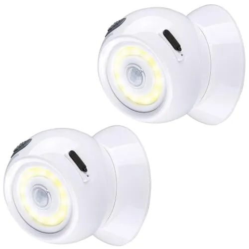 Luminea drehbare LED-Strahler: 2er-Set Akku-COB-LED-Strahler, Bewegungssensor, 360°, 100 lm, weiß (zur Orientierung, überall platzierbar)