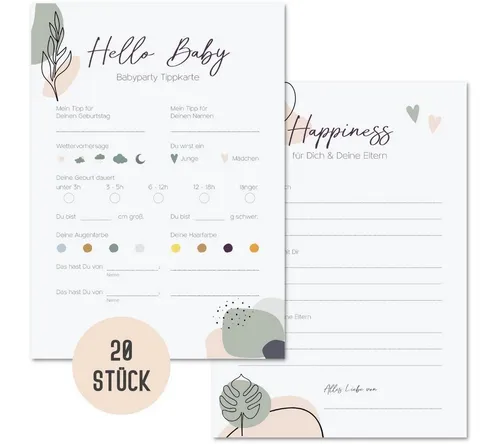Produktbild Things of Happiness Spiel 20 Babyparty Tippkarten Babyparty Spiel, Ratespiel Babyshower, Baby Tippkarten, Geschenk Geburt