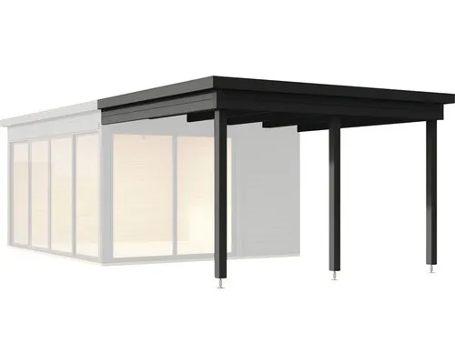 Anbau für Designhaus 412 GR.2 anthrazit - Gartenhäuser: Hochwertige Terrassenüberdachung aus Holz in elegantem Anthrazit, ideal für stilvolle Außenbereiche.