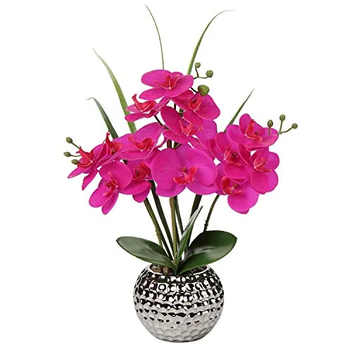 Briful Kunstblumen Orchidee Künstliche Kunstpflanze Phalaenopsis Lila Blumen Deko Höhe 49 cm, Fest verankert im Keramiktopf