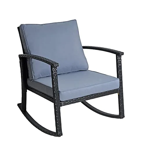 ESTEXO Polyrattan Schaukelstuhl Relaxsessel Schwingsessel Schwingstuhl mit Kissen Rattanschaukelstuhl Gartensessel Gartenstuhl Schwarz