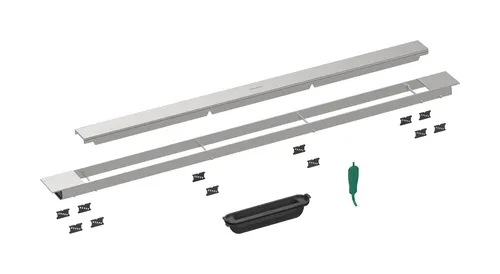 hansgrohe RainDrain Match Plus Duschrinne 800mm - Moderne Duschrinne in Mattschwarz mit höhenverstellbarem Rahmen für flexible Installation. Ideal für zeitgemäße Badezimmergestaltung und hohe Entwässerungsleistung.
