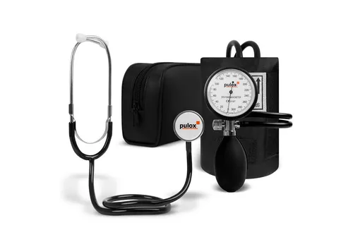 pulox Blutdruckmessgerät Aneroid Sphygmomanometer & Flachkopf-Stethoskop - Blutdruckmessgeräte, manuelle Messung ohne Elektronik, ideal für präzise Blutdruckkontrolle zu Hause oder unterwegs, inkl. Aufbewahrungstasche.