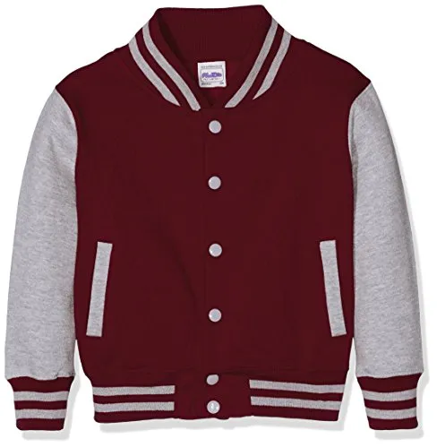 AWDis Jungen Jacke Kids Varsity - Mehrfarbig (Burgundy/Heather Grey) - Funktionsjacke mit kontrastierenden Ärmeln, Strickkragen und stylishen Streifendetails für einen coolen Look.