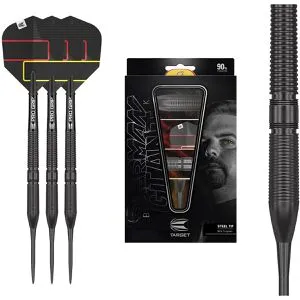 Target Darts Gabriel Clemens Black Edition 90% Tungsten Steel Tip Darts 21G - Steel-Dartpfeile, inspiriert vom 'German Giant', mit 90% Tungsten für optimalen Grip und Langlebigkeit durch spezielle Beschichtung.