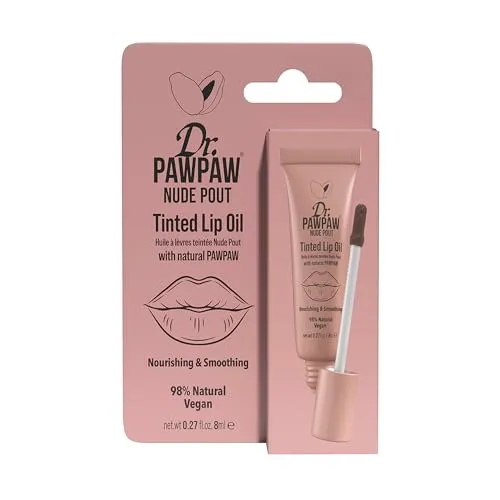 Dr.PAWPAW Nude Pout Getöntes Lippenöl (8 ml), natürliche vegane Lippentönung, glänzend, feuchtigkeitsspendend mit PAWPAW, Aloe Vera & Rizinusöl, aufbaubare Farbe für gepflegte, weiche Lippen