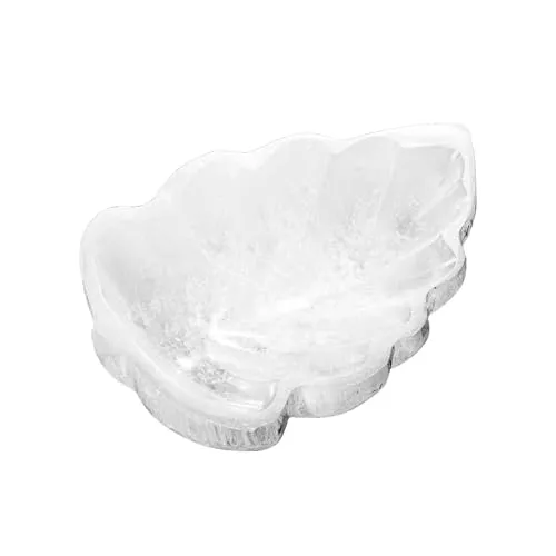 NKlaus Selenit Blattschale 12 cm – Naturstein Energieschale zur Reinigung von Heilsteinen & Schmuck, handgeschnitzte Dekoschale für Meditation, Reiki & Esoterik