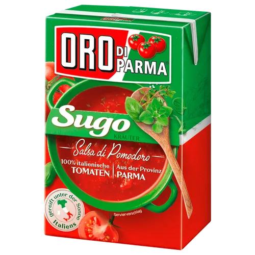 Oro di Parma Sugo - Italienische Tomatensauce mit Kräutern 400g - Saucen mit authentischem italienischem Geschmack, ideal für Pasta und Pizza, einfach in der Anwendung und ohne künstliche Zusätze.
