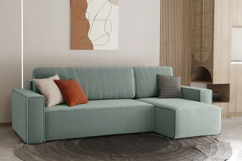 Ecksofa Schlafsofa MARIS in Mint mit Ottomane Rechts in türkis von Fun Möbel