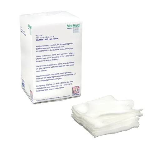Verbandkompressen MaiMed MK Mullkompressen non steril 10x10 8 fach, 100 Stück/Papiertüte 21080