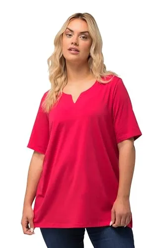 Ulla Popken Damen T-Shirt in Rot, Übergrößen 50/52 - T-Shirts für Damen mit femininen Tunika-Ausschnitt, bequemer A-Linie und weichem Baumwolljersey für optimalen Tragekomfort.