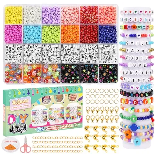 Volance Perlen Zum Auffädeln 3000PCS Perlen Set,4mm Glasperlen und Buchstabenperlen schmuck selber machen set,Geeignet für bunte DIY Halskette Freundschaft Armband Schmuck machen