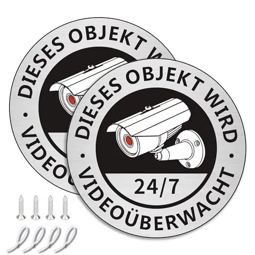Stück Videoüberwachung Schild, 10 x 10 cm Großes Rundes Aluminiumschild, Achtung Videoüberwachung für Privatgrundstück mit Selbstklebend, Schild Videoüberwachung, Warnschild 2