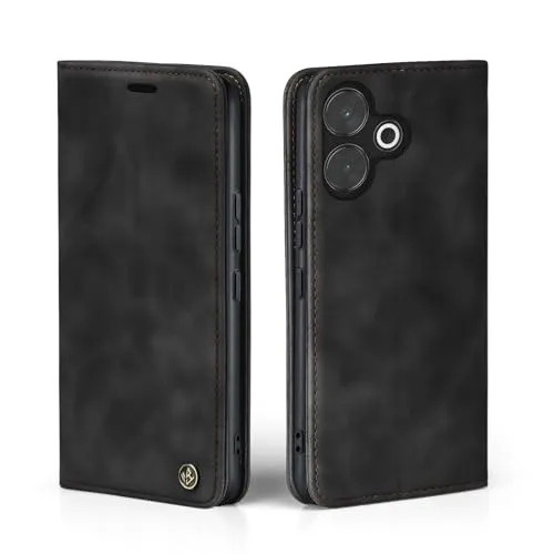 LBH Handyhülle für Xiaomi Redmi 13 in Schwarz mit Karten- und Geldfach Smartphone Hülle mit Standfunktion Flip Case Schutzhülle Magnetverschluss Vintage