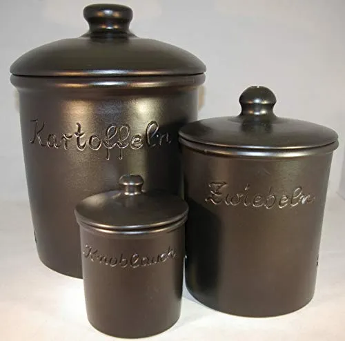 Töpferei Seifert Set schwarz matt Kartoffel Zwiebel Knobi Grade